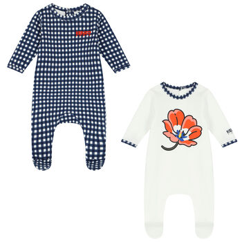 Baby Girls White & Navy Blue Logo Babygrows ( 2-Pack )